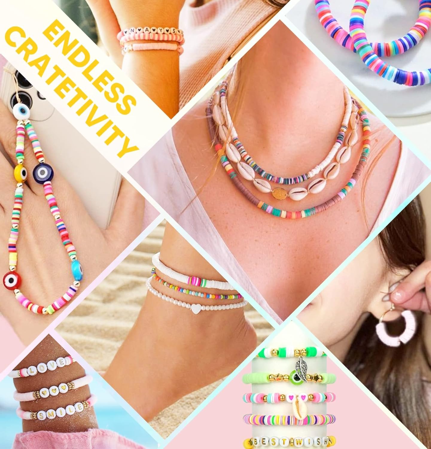 Dowsabel Clay Beads Bracelet Making Kit for Beginner, 5000 Pcs Preppy Polymer Clay Beads with Charms Kit for Jewelry Making, DIY Arts and Crafts Birthday Gifts Toys for Kids Age 6-13 image 2