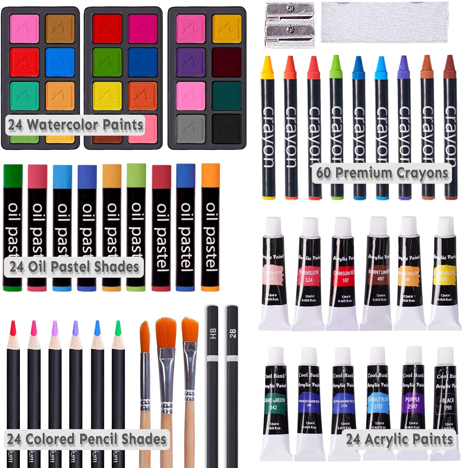 175 Piece Deluxe Art Set with 2 Drawing Pads, Acrylic Paints, Crayons, Colored Pencils, Paint Set in Wooden Case, Professional Art Kit, Art Supplies for Adults, Teens and Artist, WoodMuse Plus image 2