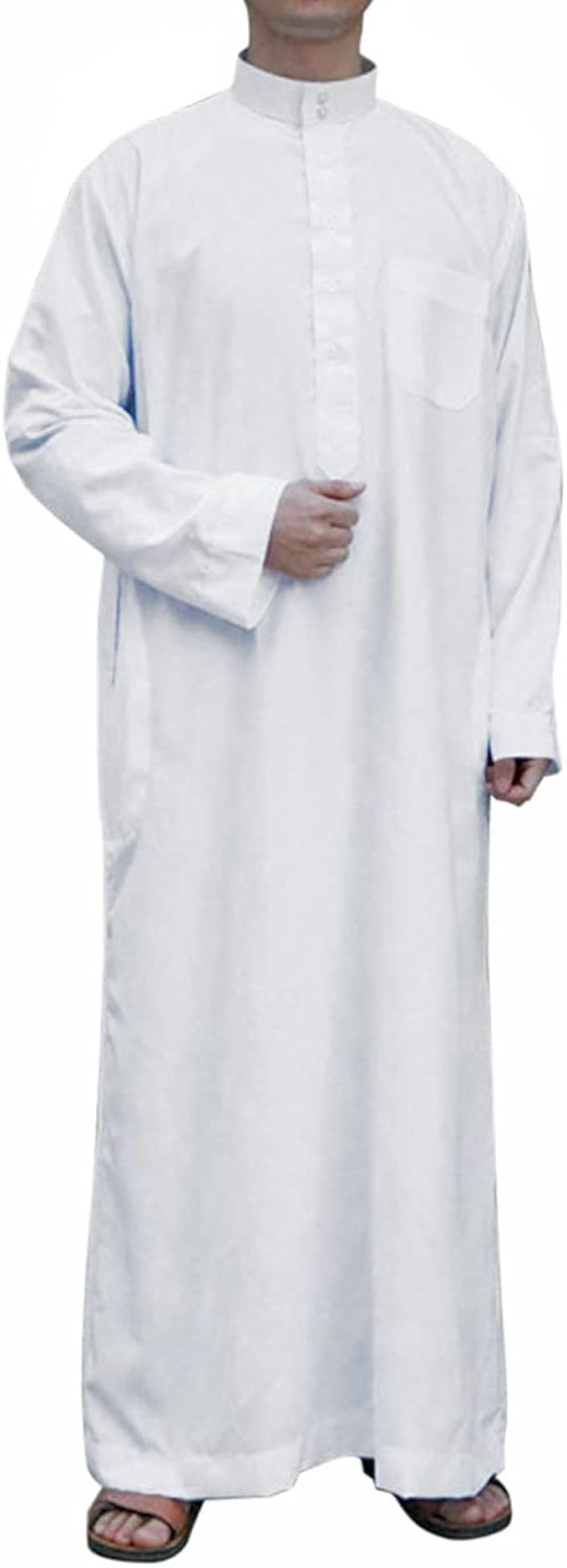 Men's Saudi Arabic Thobe Jubba Dishdasha Long Sleeve Robe Ramadan Muslim Dress Middle East Islamic Clothing image 1