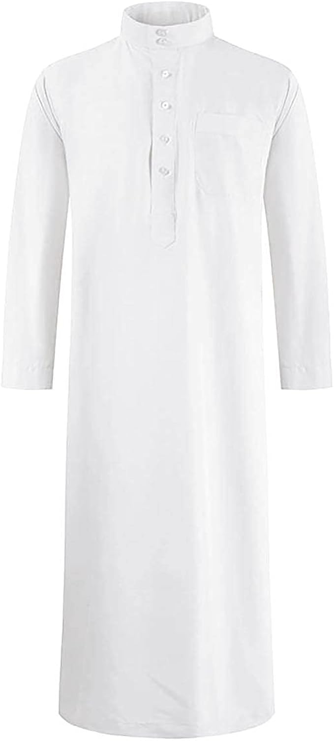 Men's Saudi Arabic Thobe Jubba Dishdasha Long Sleeve Robe Ramadan Muslim Dress Middle East Islamic Clothing image 2