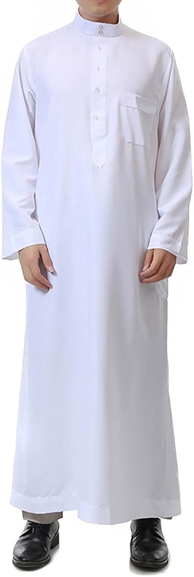 Men's Saudi Arabic Thobe Jubba Dishdasha Long Sleeve Robe Ramadan Muslim Dress Middle East Islamic Clothing image 3