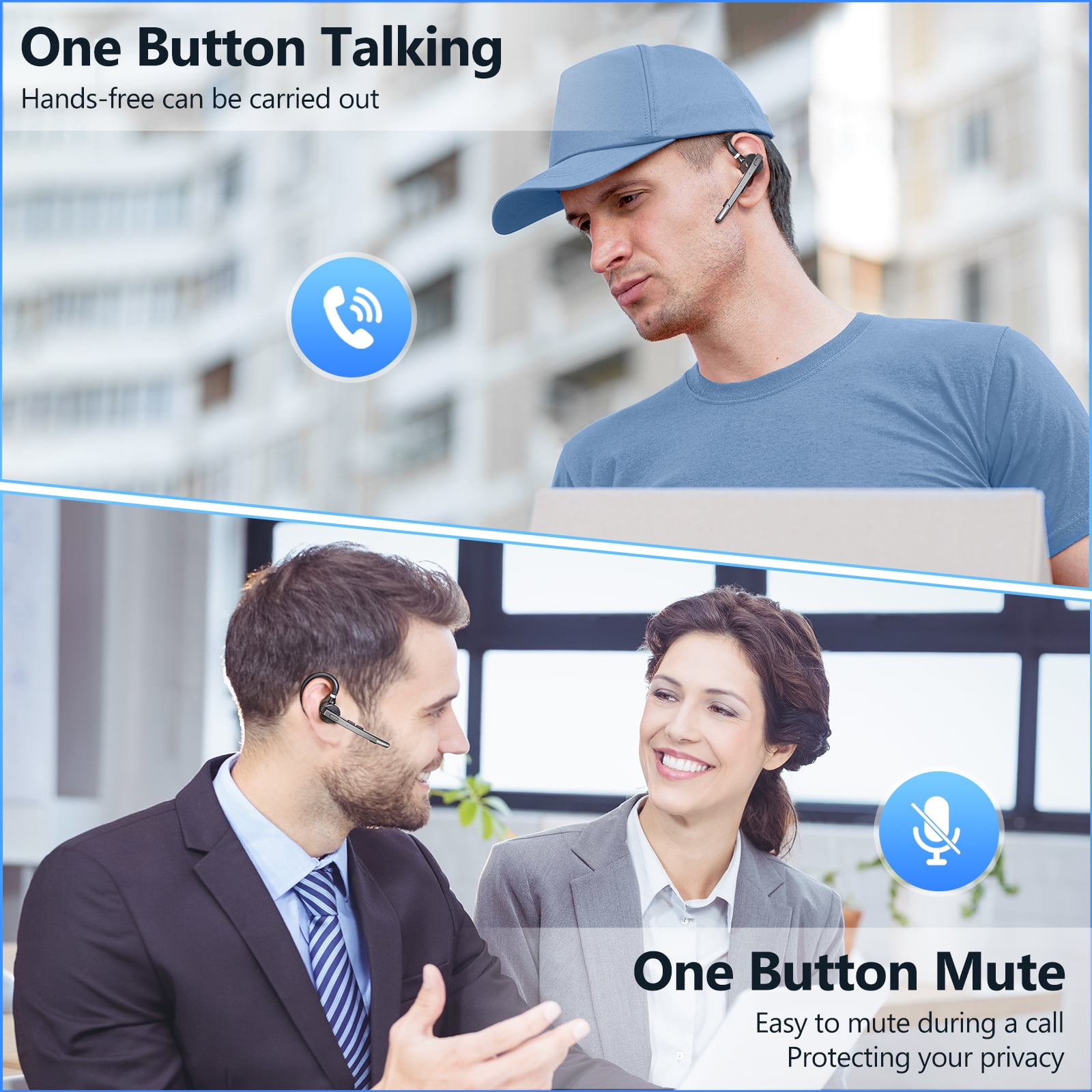New Bee Bluetooth Headphones,V5.1 Wireless Bluetooth Earpiece, 72H Talk Time, 500mAh Charging Case, ENC Dual Mic, Dual Device Connect, Ear Hook Design, USB-C/Wireless Charging, for Work/Driving/Calls image 3