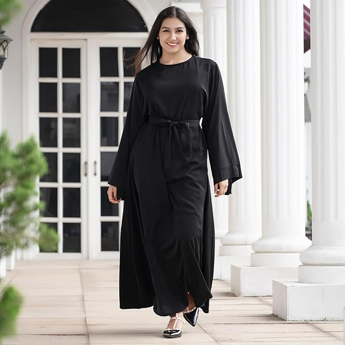 OLEMEK Kaftan Abayas for Women Muslim Maxi Dress Dubai One-piece Loose Full Cover Elegant Belted Pleated Long Dresses image 2