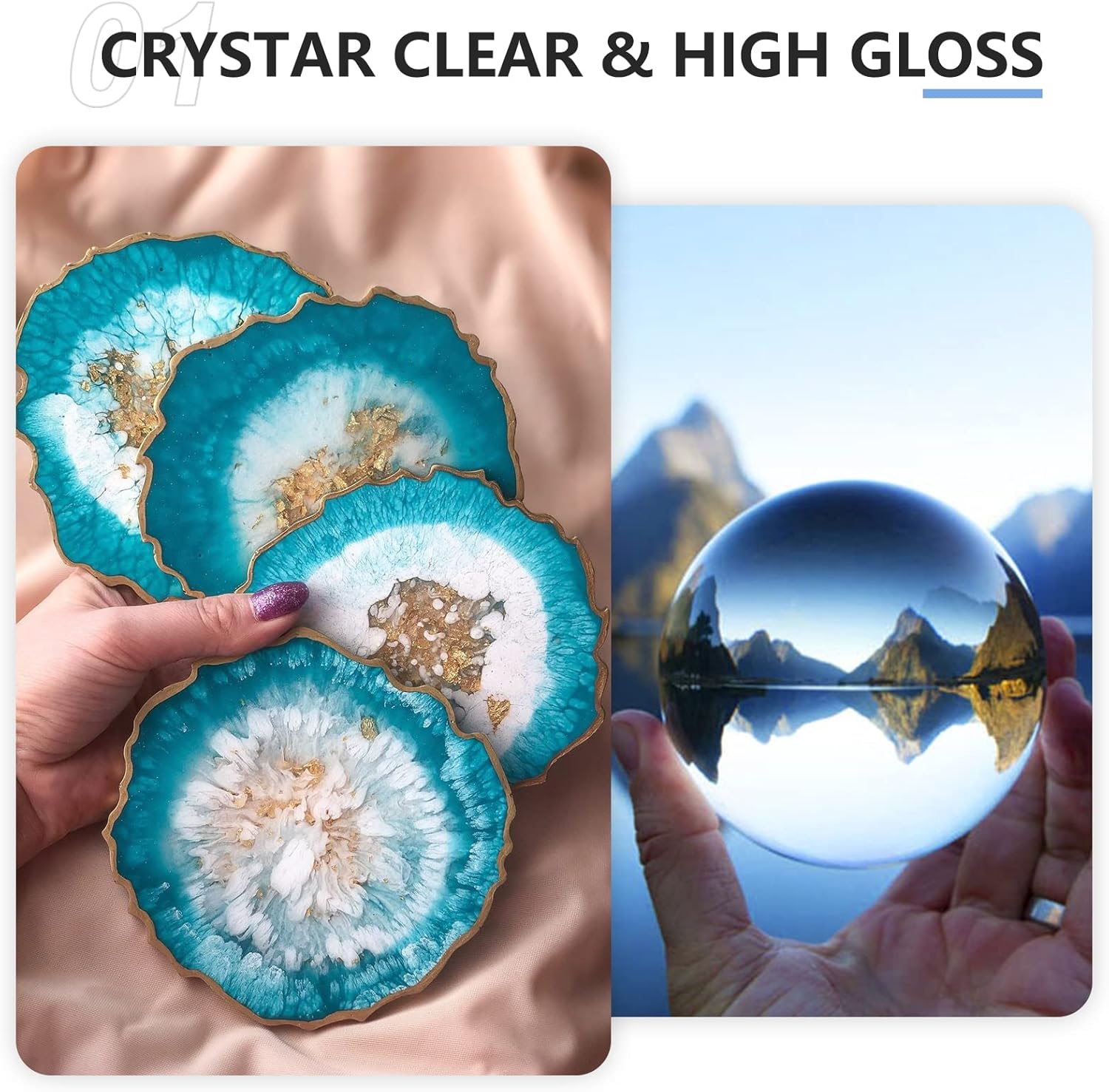 Teexpert Crystal Clear Epoxy Resin Kit 1 Gallon Self-Leveling Coating and Casting Resin, High-Gloss & Bubbles Free Resin and Hardener Kit for DIY Art, Jewelry, Table Top, Molds, Wood 1:1 Ratio image 2