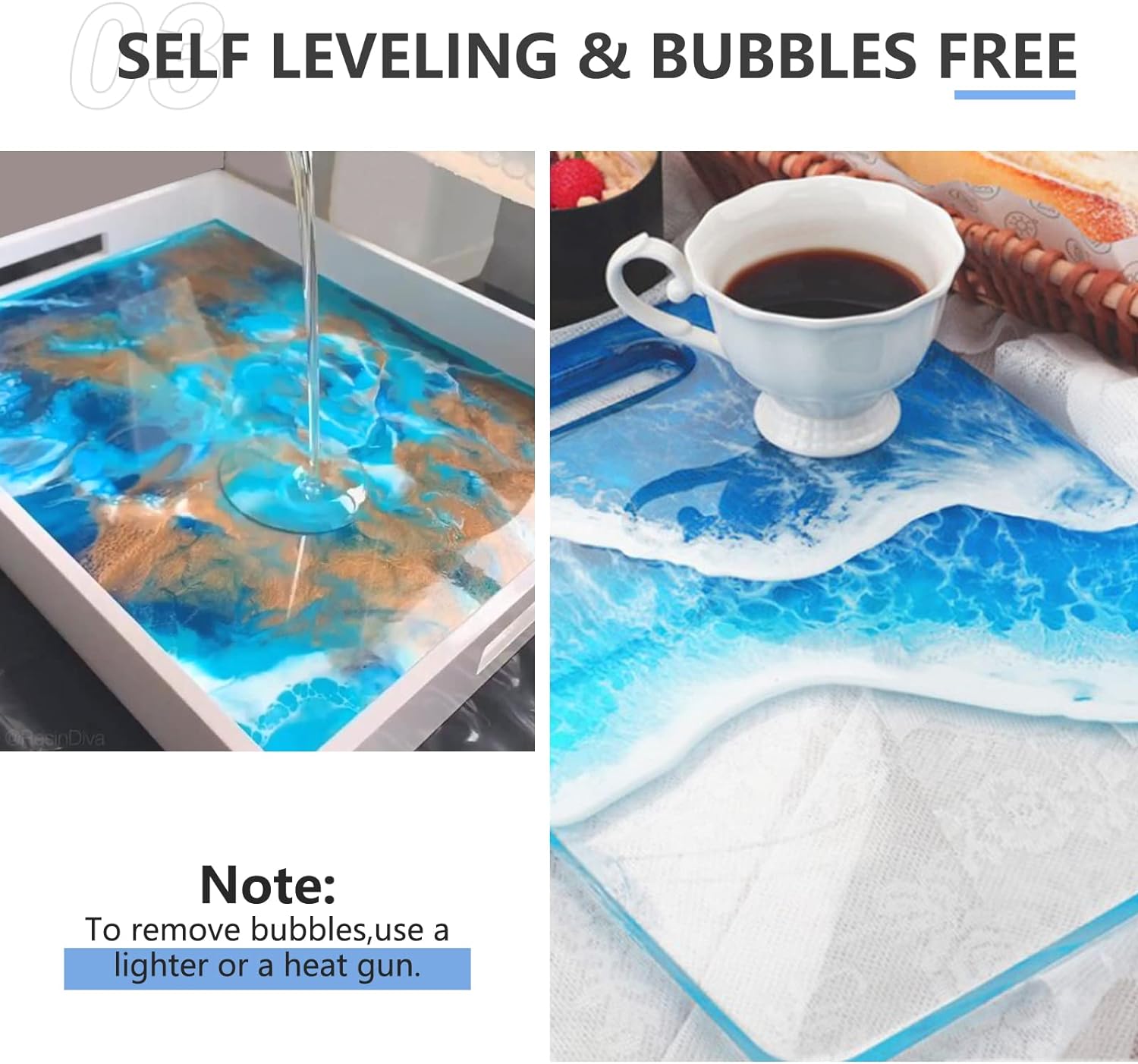 Teexpert Crystal Clear Epoxy Resin Kit 1 Gallon Self-Leveling Coating and Casting Resin, High-Gloss & Bubbles Free Resin and Hardener Kit for DIY Art, Jewelry, Table Top, Molds, Wood 1:1 Ratio image 4