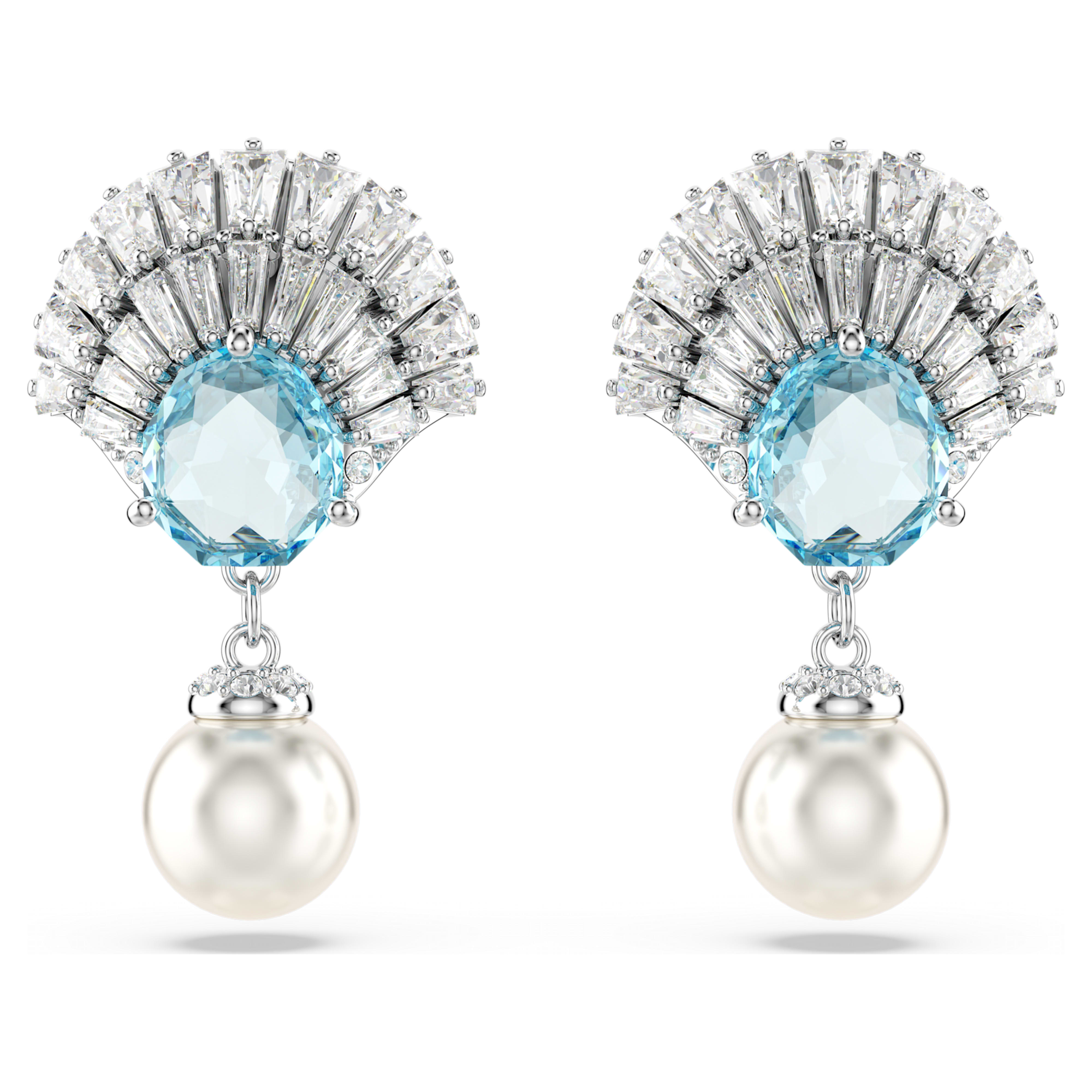Idyllia drop earrings Crystal pearl, Shell, Blue, Rhodium plated image 1