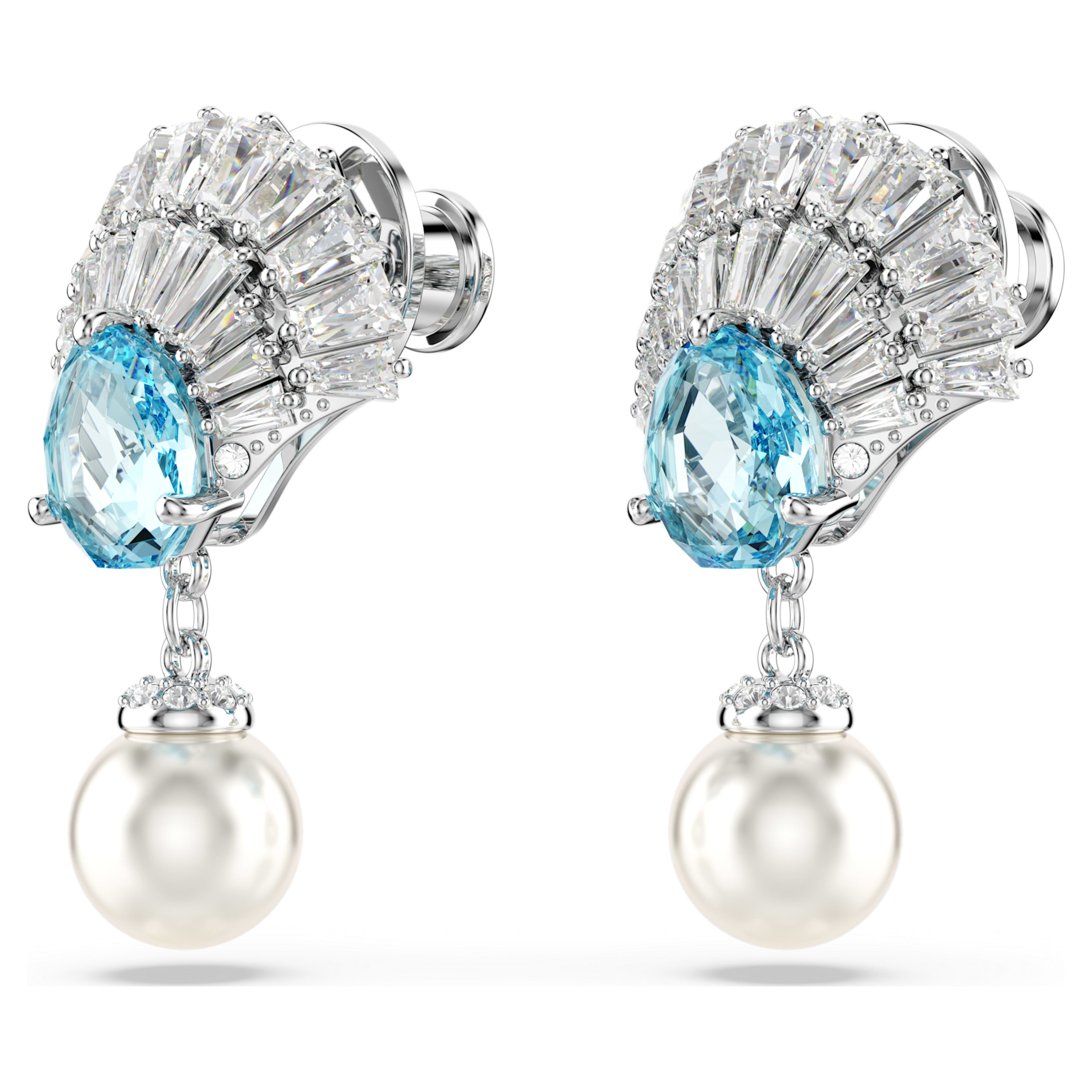 Idyllia drop earrings Crystal pearl, Shell, Blue, Rhodium plated image 2