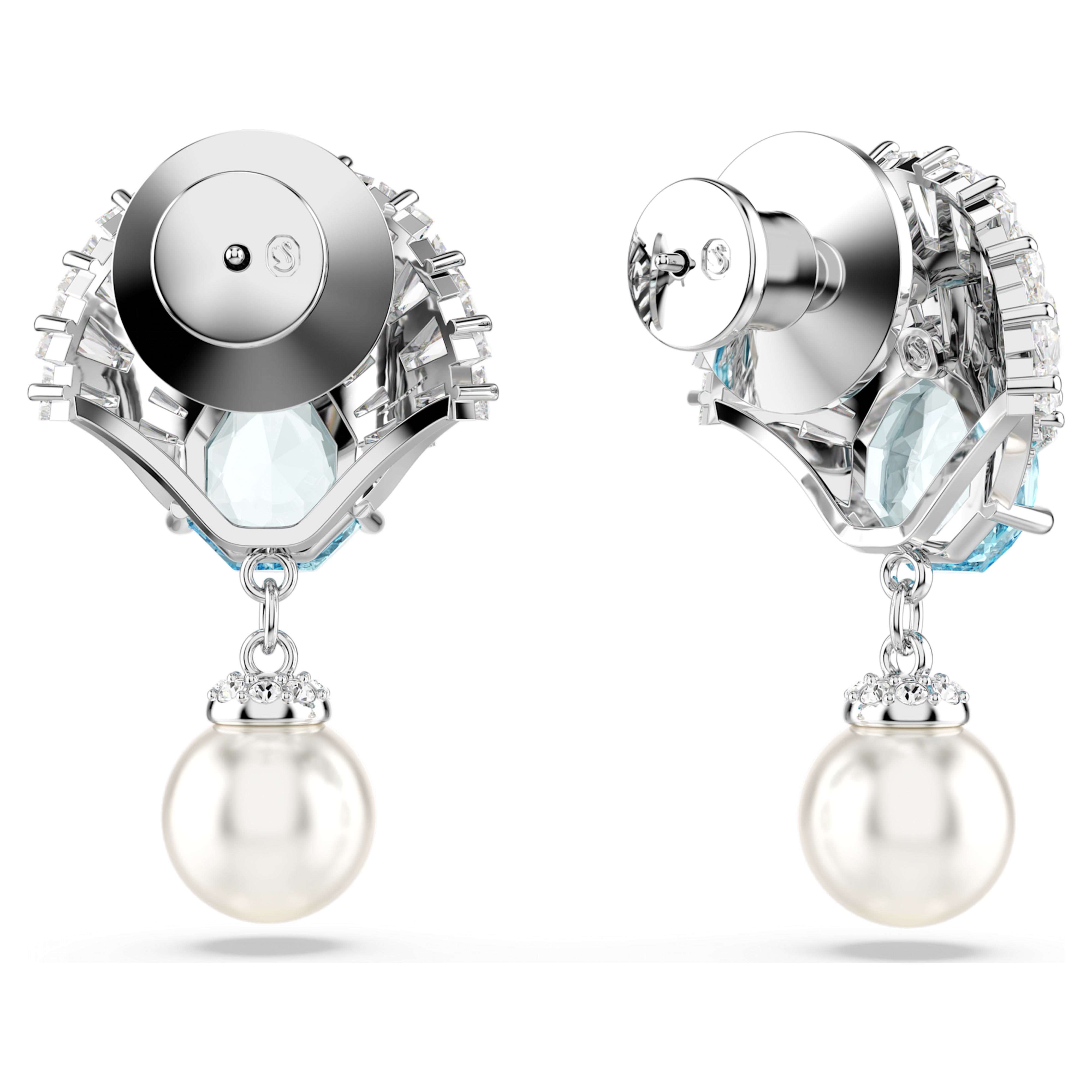 Idyllia drop earrings Crystal pearl, Shell, Blue, Rhodium plated image 3