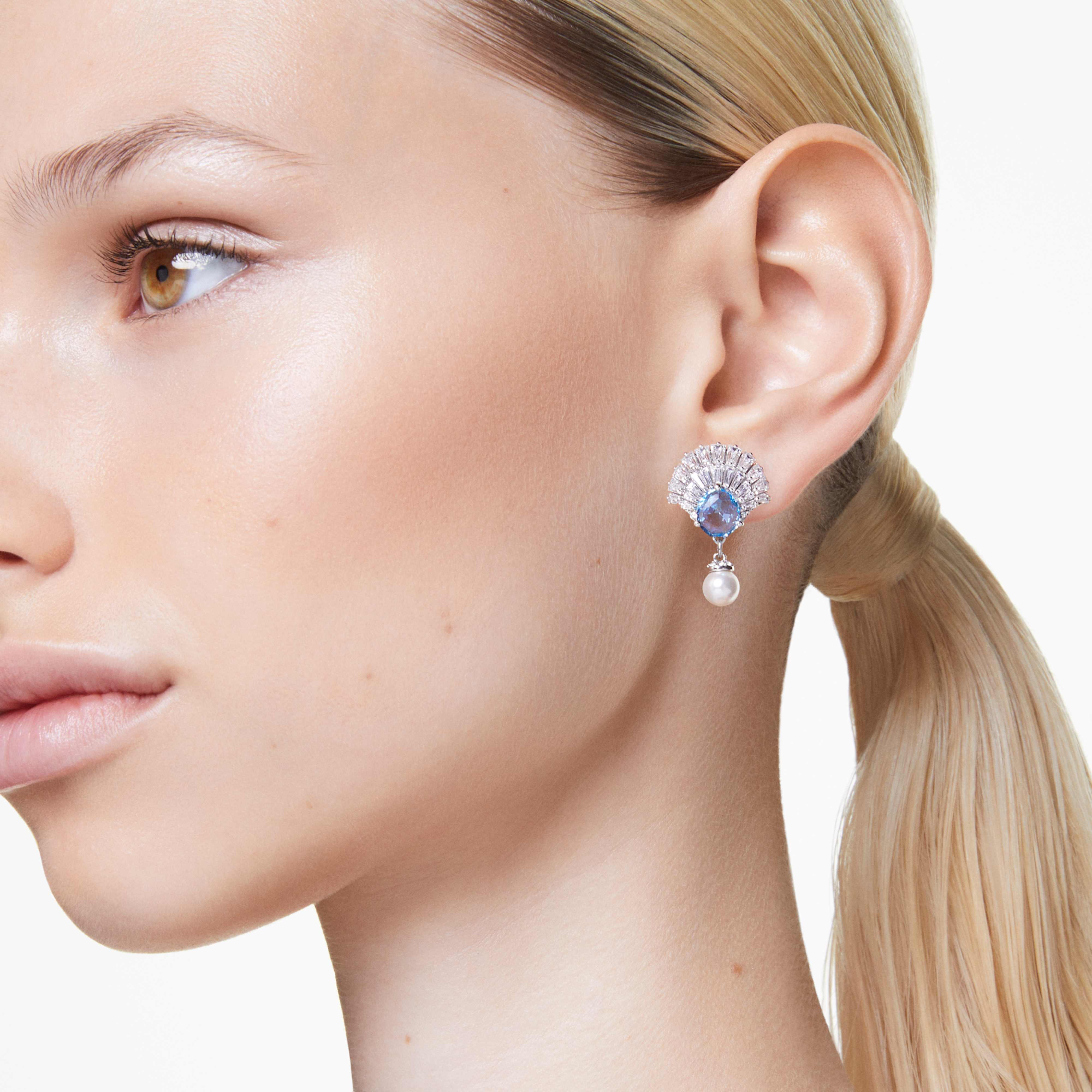 Idyllia drop earrings Crystal pearl, Shell, Blue, Rhodium plated image 4