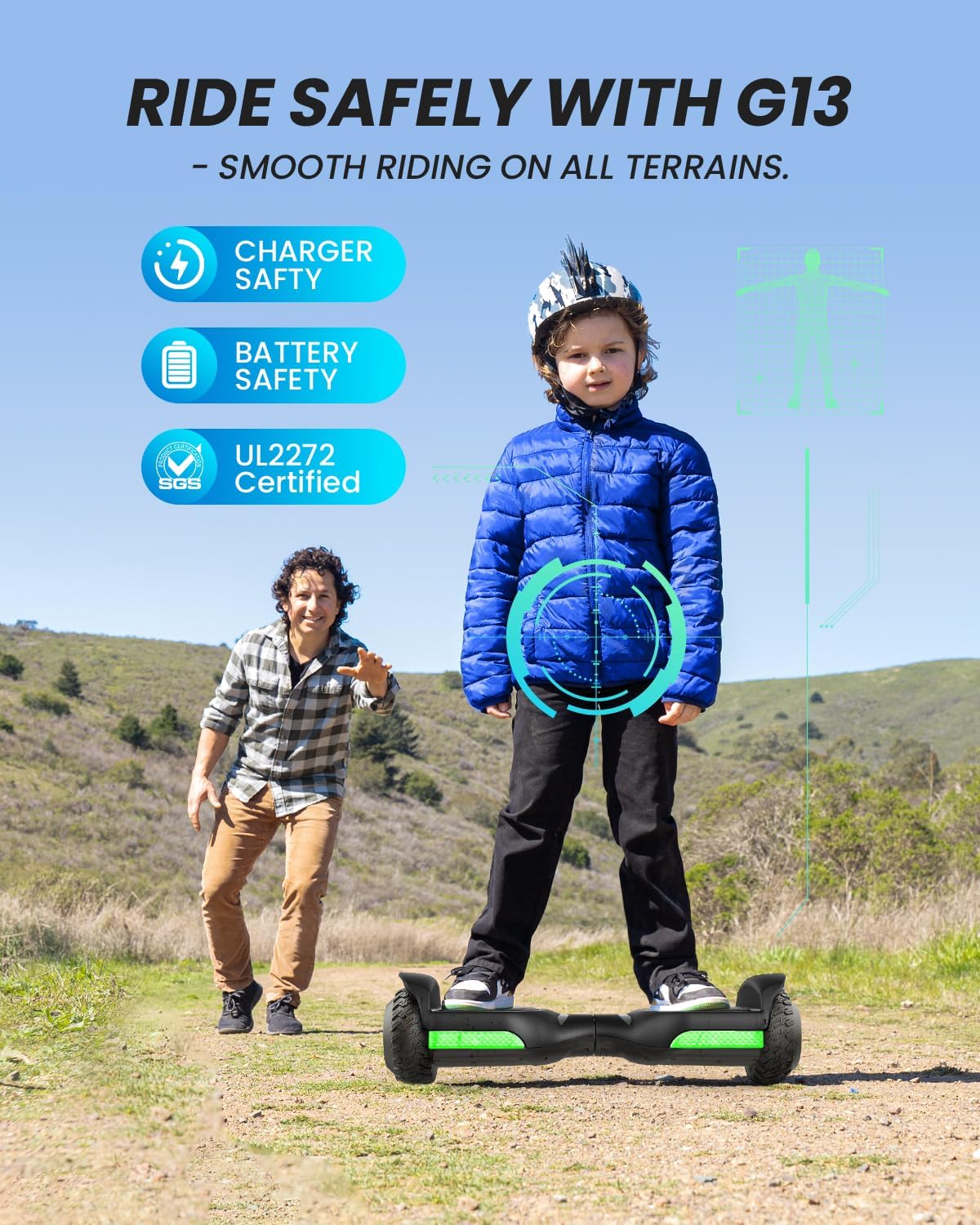 Gyroor Hoverboard New G13 All Terrain Hoverboard with LED Lights & 500W Motor, Self Balancing Off Road Hoverboards with Bluetooth for Kids ages 6-12 and Adults image 4