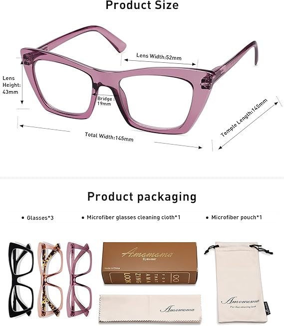 AMOMOMA Oversized Reading Glasses for Women,Trendy Cat eye Blue Light Computer Reader AM6028 image 5