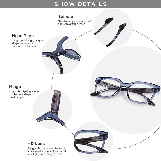 Oversized Reading Glasses for Women Men Large Frame Sqaure Blue Light Blocking Computer Readers Spring Hinge image 3