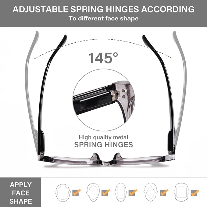 Oversized Reading Glasses for Women Men Large Frame Sqaure Blue Light Blocking Computer Readers Spring Hinge image 4