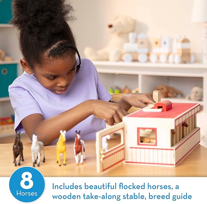 Melissa & Doug Take-Along Show-Horse Stable Play Set With Wooden Stable Box and 8 Toy Horses image 2