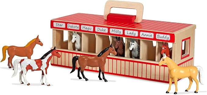 Melissa & Doug Take-Along Show-Horse Stable Play Set With Wooden Stable Box and 8 Toy Horses image 3