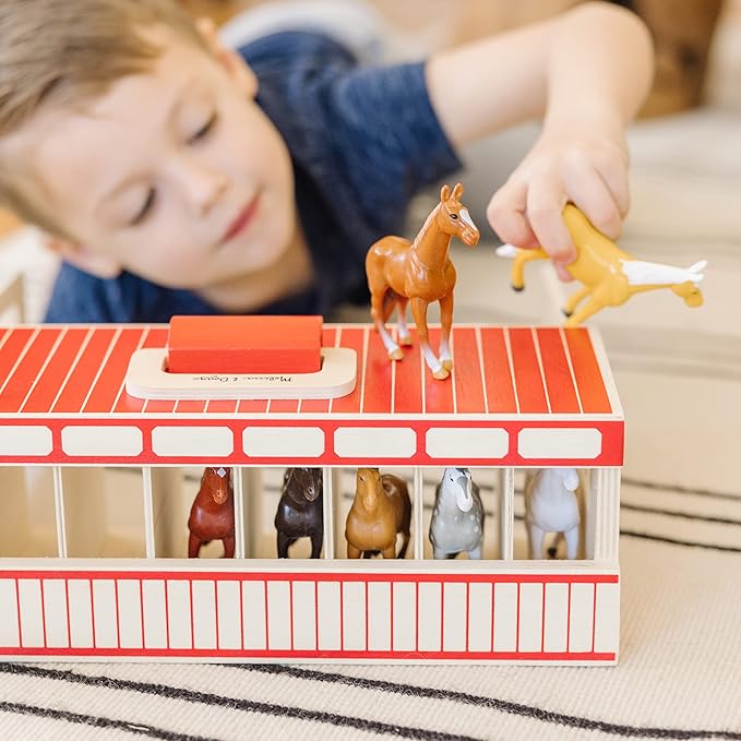 Melissa & Doug Take-Along Show-Horse Stable Play Set With Wooden Stable Box and 8 Toy Horses image 4