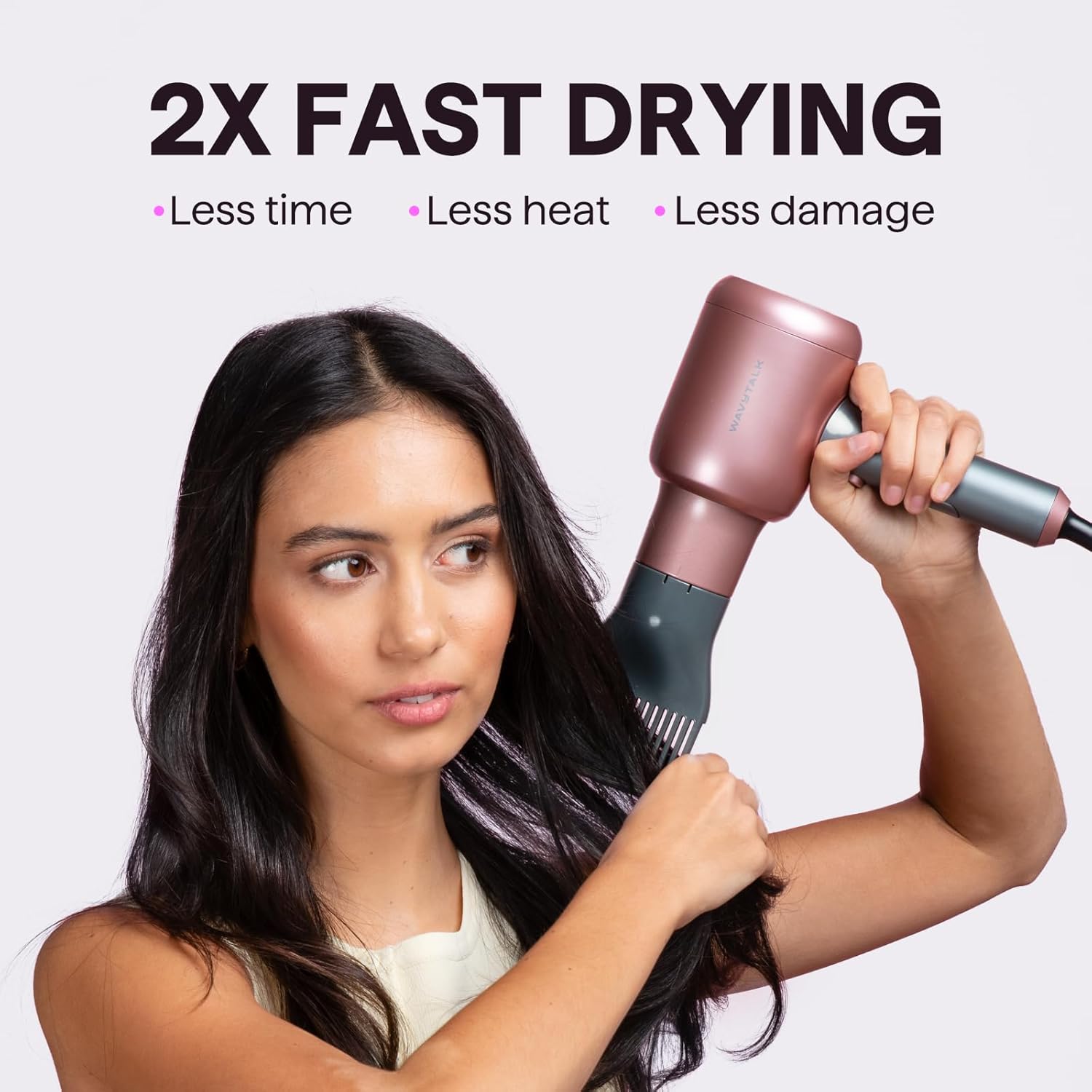 Wavytalk Hair Dryer, Blown Away Ionic Hair Dryer for Curly Hair with Diffuser, 1875W Fast Drying Blow Dryer with Ceramic Technology, 3 Attachments for All Hair Types, Light and Quiet, Rose Gold image 2