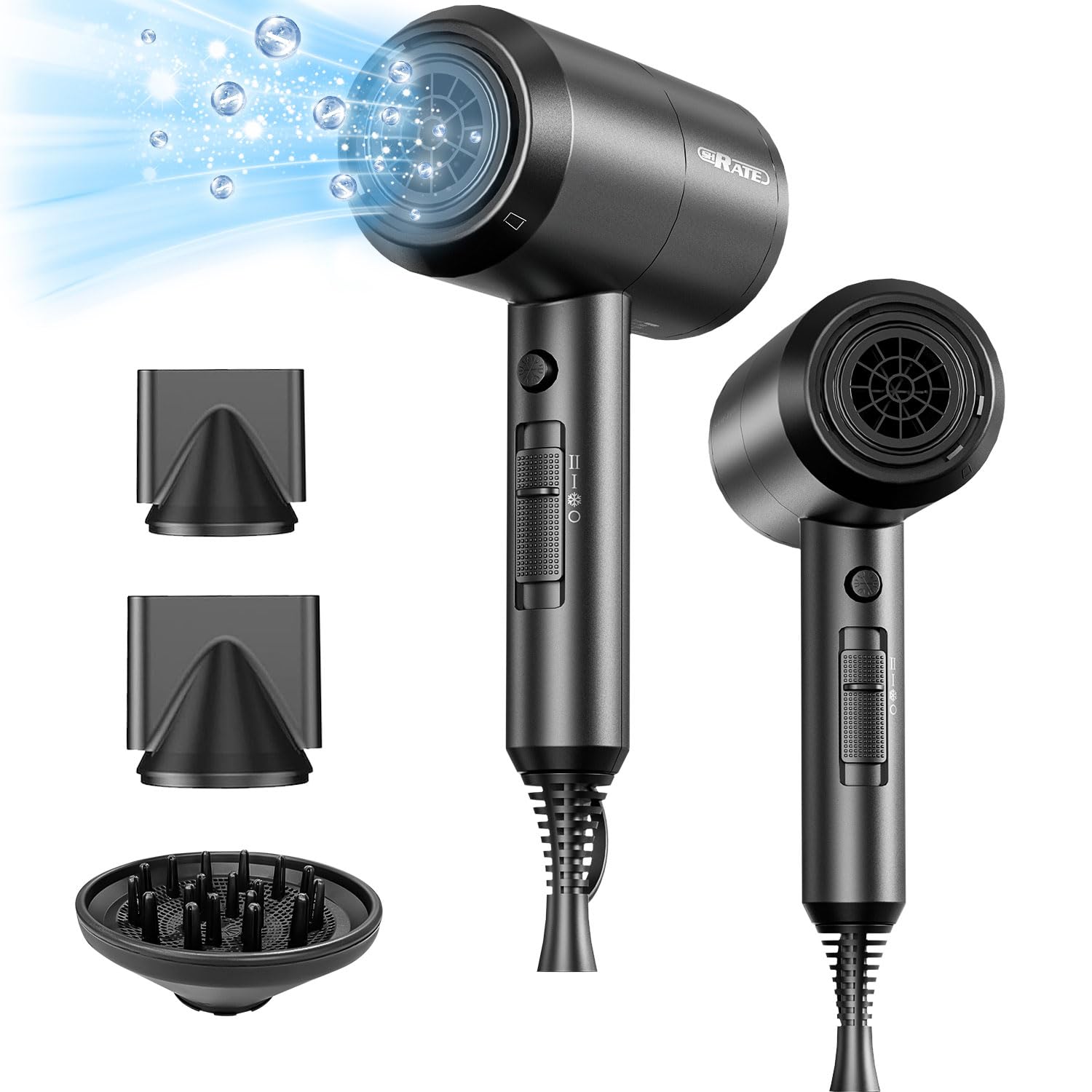 SHRATE Lightweight Ionic Hair Dryer with Diffuser - Powerful 1800W Blow Dryer for Fast Drying - Professional Low Noise Mini Hair Dryer for Travel, Gifts, Hair Styling (Black) image 1