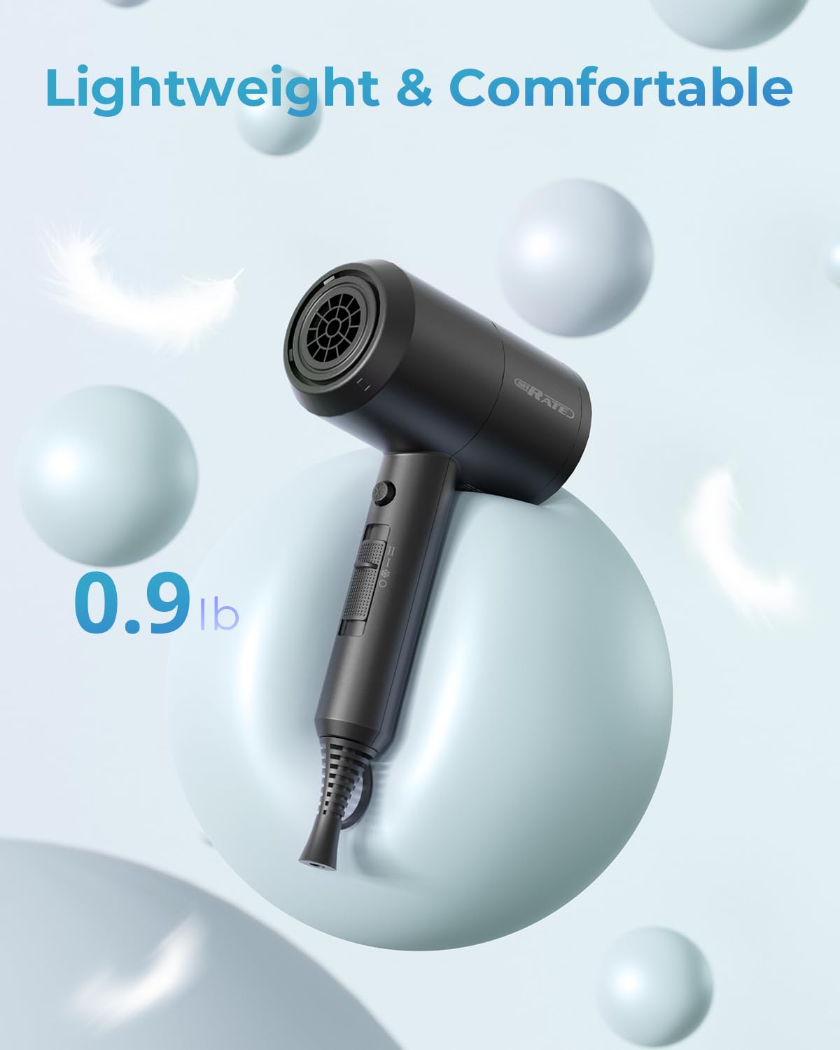 SHRATE Lightweight Ionic Hair Dryer with Diffuser - Powerful 1800W Blow Dryer for Fast Drying - Professional Low Noise Mini Hair Dryer for Travel, Gifts, Hair Styling (Black) image 3