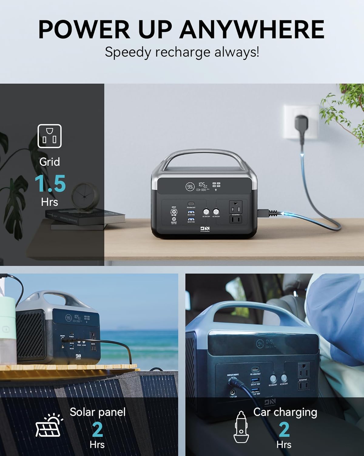 Portable Power Station 56000mAh, 179.2Wh LiFePO4 Battery Backup w/ 2 300W (Peak 600W) AC Outlets, 1.5hrs Fast Charging, Power Bank for Hurricane Emergency/Outdoor Camping/RVs/Home Use image 3