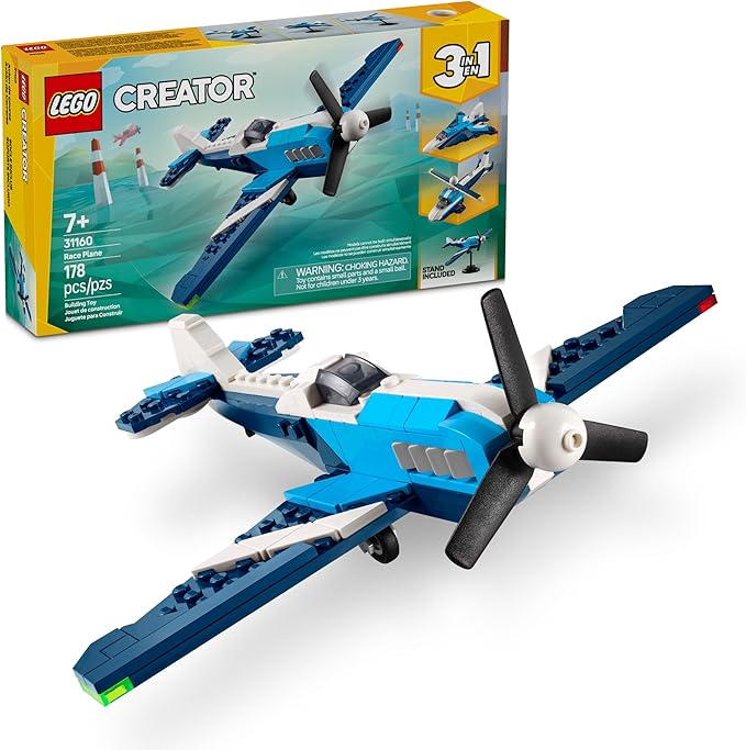 LEGO Creator 3 in 1 Aircraft Race Plane Toy - Building Toy with 3 Building Options, Airplane, Fighter Jet, or Helicopter - Gift Idea for Kids, Boys and Girls, Ages 7+ - 31160 image 1