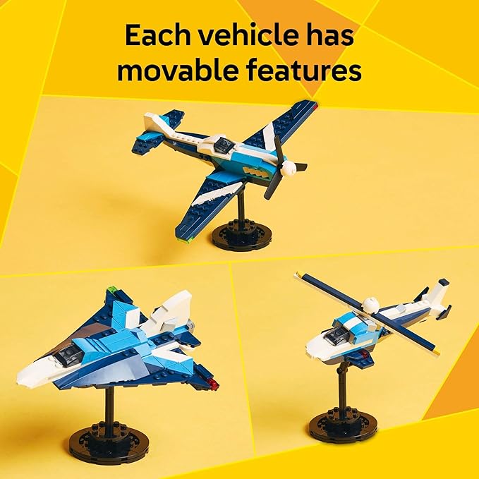 LEGO Creator 3 in 1 Aircraft Race Plane Toy - Building Toy with 3 Building Options, Airplane, Fighter Jet, or Helicopter - Gift Idea for Kids, Boys and Girls, Ages 7+ - 31160 image 3