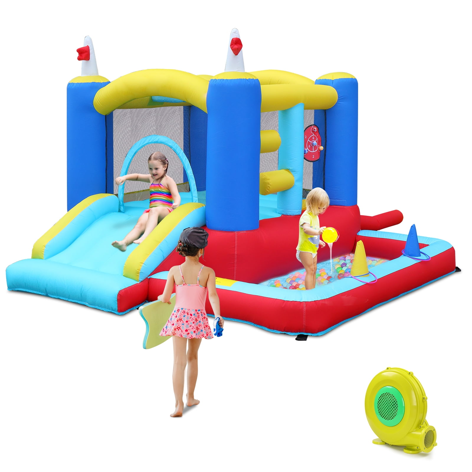 Ktaxon Inflatable Bounce House with Blower for Kids 3+, Indoor & Outdoor Bouncy Castle with Slide, Perfect for Birthday Parties, Backyard, Lawn image 1