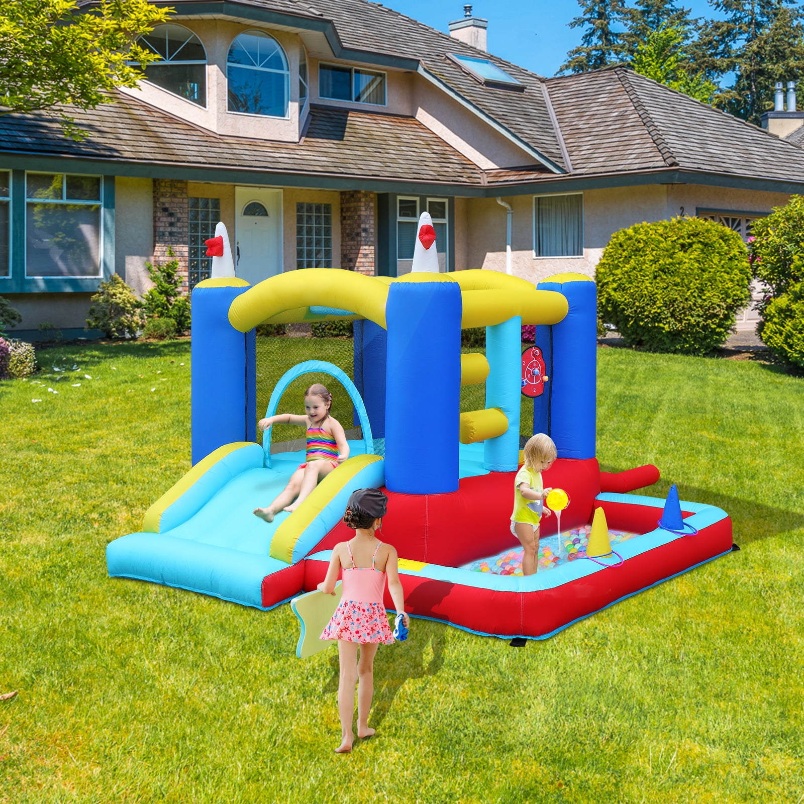 Ktaxon Inflatable Bounce House with Blower for Kids 3+, Indoor & Outdoor Bouncy Castle with Slide, Perfect for Birthday Parties, Backyard, Lawn image 3