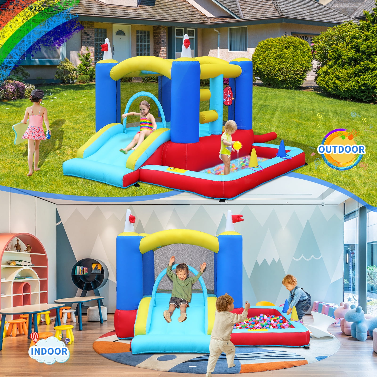 Ktaxon Inflatable Bounce House with Blower for Kids 3+, Indoor & Outdoor Bouncy Castle with Slide, Perfect for Birthday Parties, Backyard, Lawn image 4