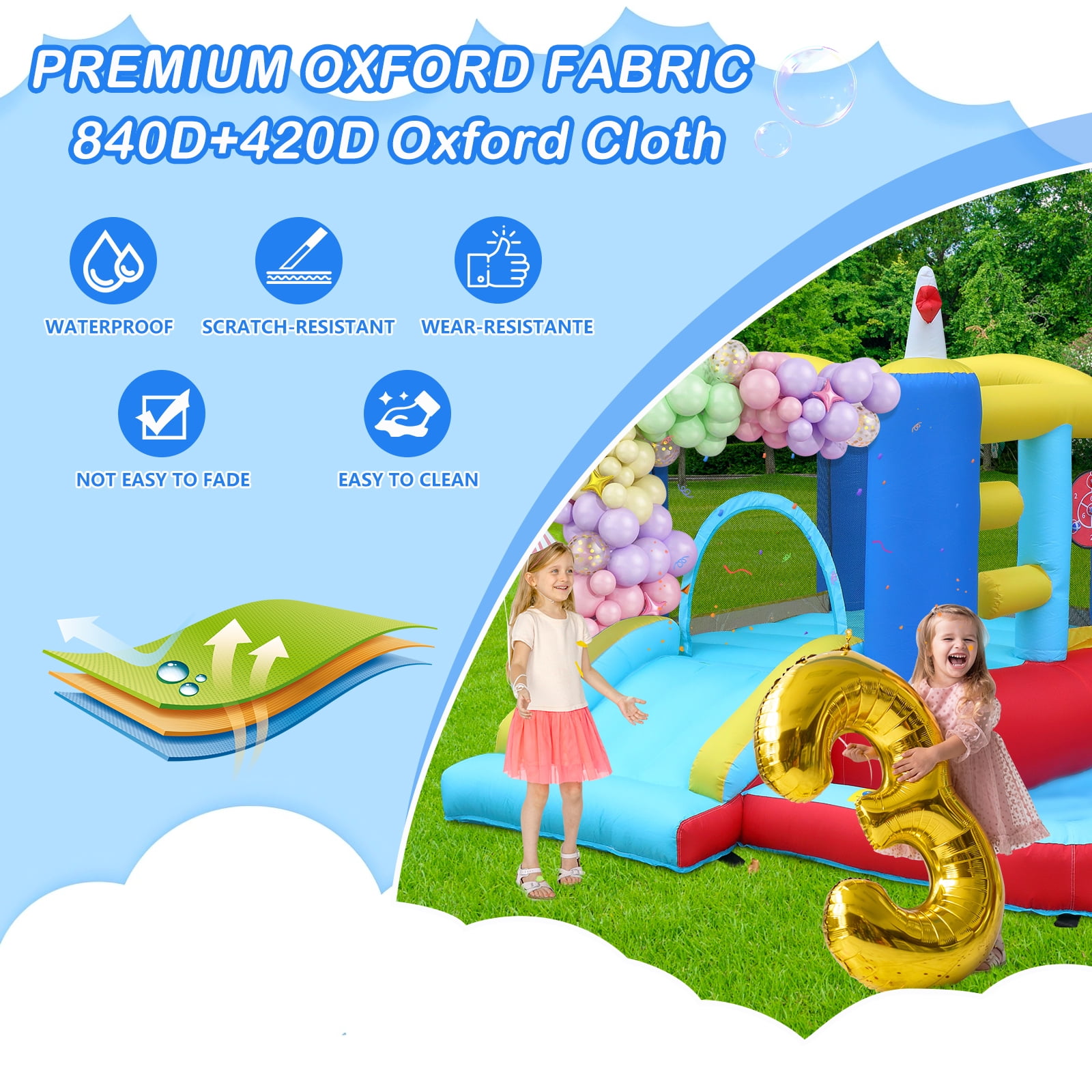 Ktaxon Inflatable Bounce House with Blower for Kids 3+, Indoor & Outdoor Bouncy Castle with Slide, Perfect for Birthday Parties, Backyard, Lawn image 7