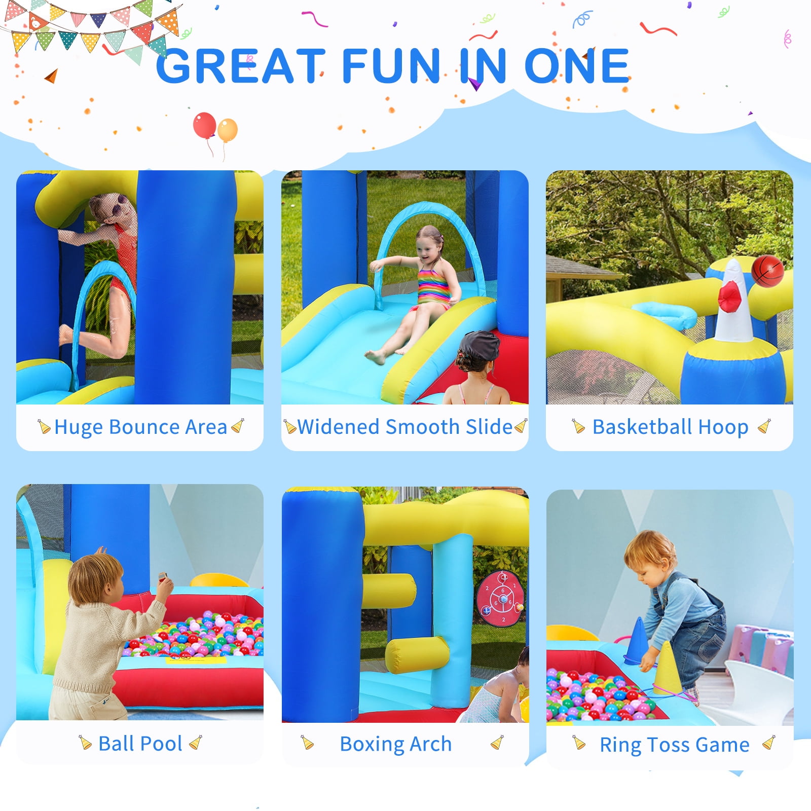 Ktaxon Inflatable Bounce House with Blower for Kids 3+, Indoor & Outdoor Bouncy Castle with Slide, Perfect for Birthday Parties, Backyard, Lawn image 8