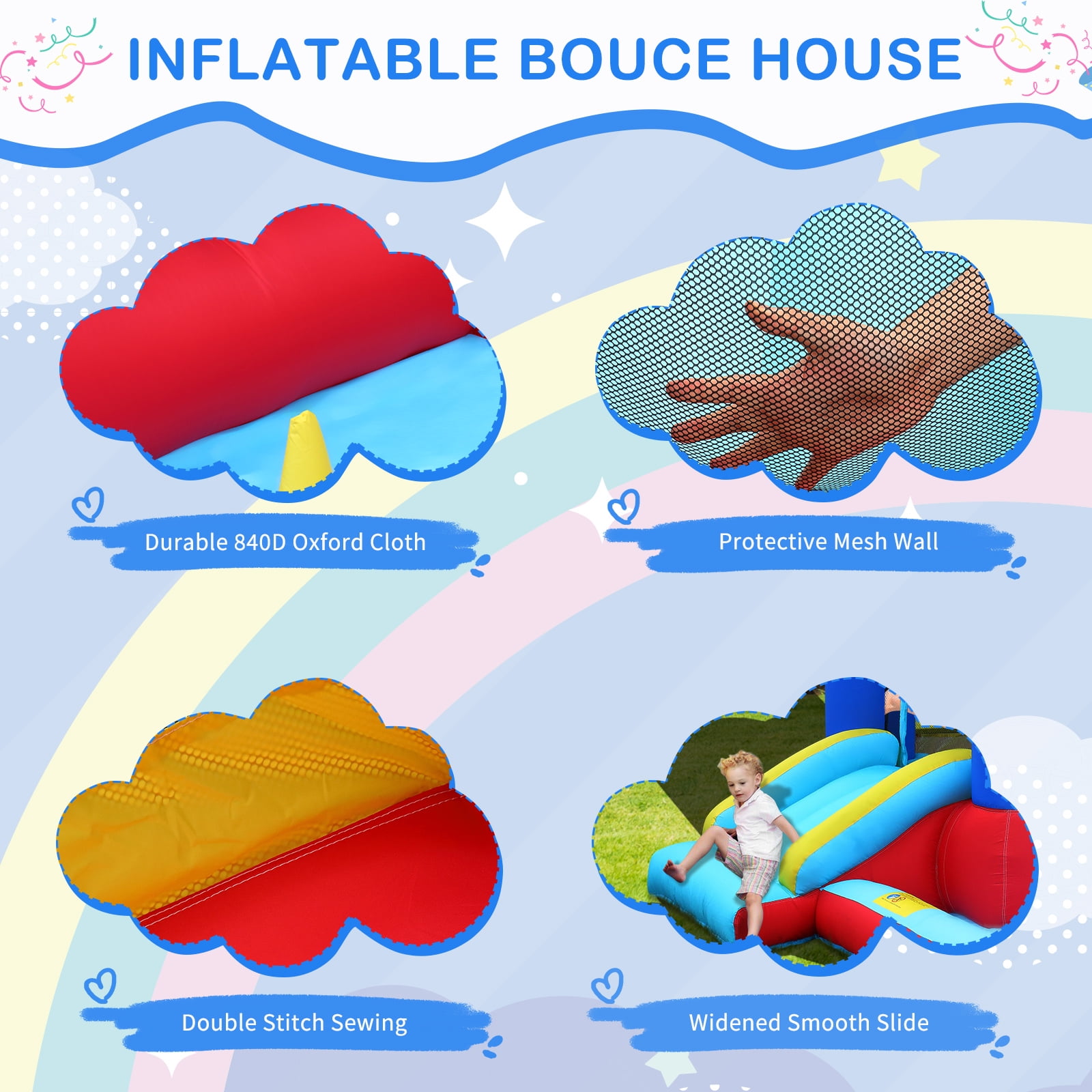 Ktaxon Inflatable Bounce House with Blower for Kids 3+, Indoor & Outdoor Bouncy Castle with Slide, Perfect for Birthday Parties, Backyard, Lawn image 10