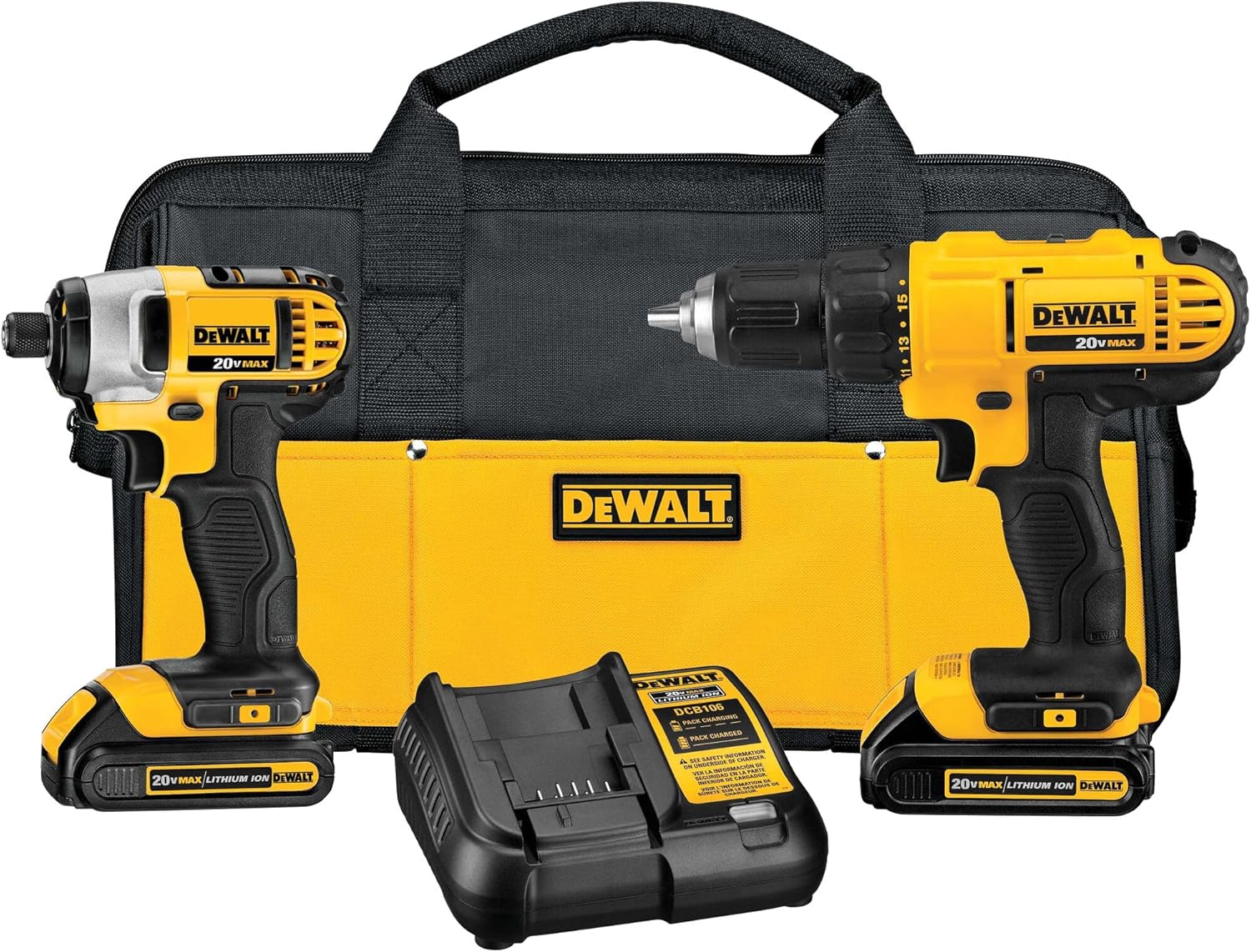 DEWALT 20V MAX Cordless Drill and Impact Driver, Power Tool Combo Kit with 2 Batteries and Charger (DCK240C2) image 1