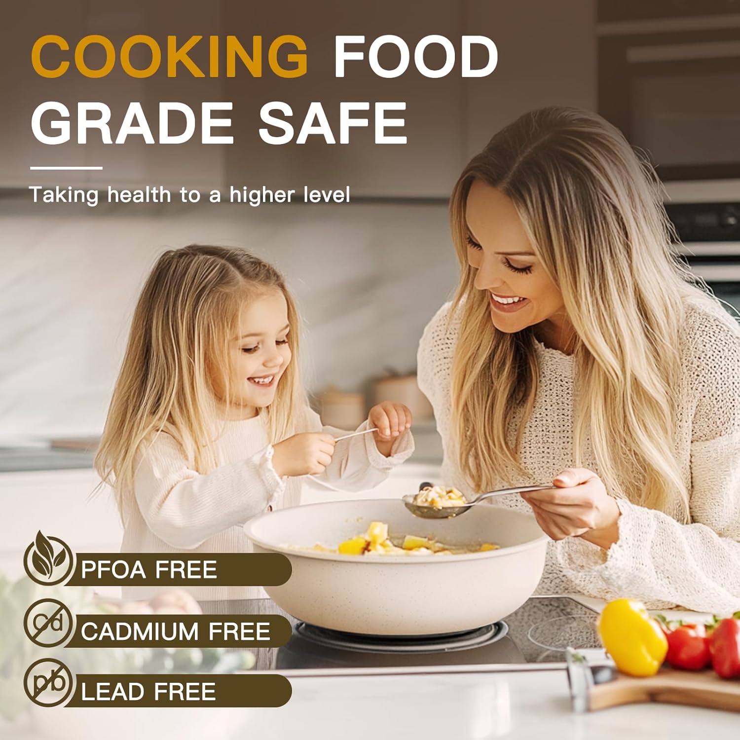 Astercook 21 Pcs Pots and Pans Set Non Stick, Ceramic Cookware Set Detachable Handle, RV Kitchen Cooking Set Removable Handles, Oven Safe, Induction Ready, Stackable Non-stick Set, Cream White image 8