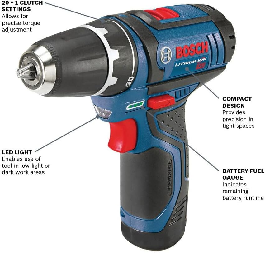 BOSCH PS31-2A 12V Max 3/8 Inch Drill/Driver Kit with (2) 2 Ah Batteries and Charger, Variable Speed image 2