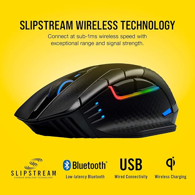 Corsair Dark Core RGB Pro SE, FPS/MOBA Gaming Mouse with SLIPSTREAM Technology, Black, Backlit RGB LED, 18000 DPI, Optical, Qi wireless charging certified image 3