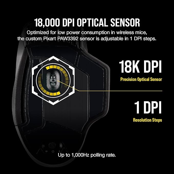 Corsair Dark Core RGB Pro SE, FPS/MOBA Gaming Mouse with SLIPSTREAM Technology, Black, Backlit RGB LED, 18000 DPI, Optical, Qi wireless charging certified image 4
