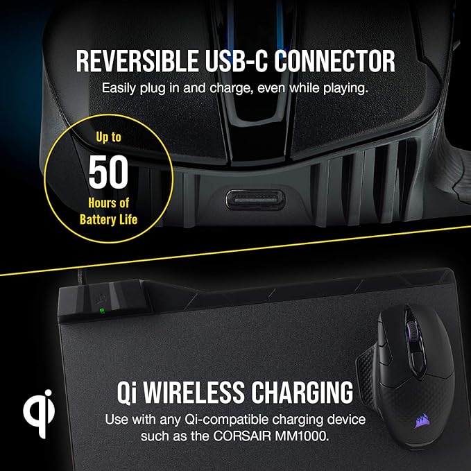 Corsair Dark Core RGB Pro SE, FPS/MOBA Gaming Mouse with SLIPSTREAM Technology, Black, Backlit RGB LED, 18000 DPI, Optical, Qi wireless charging certified image 5