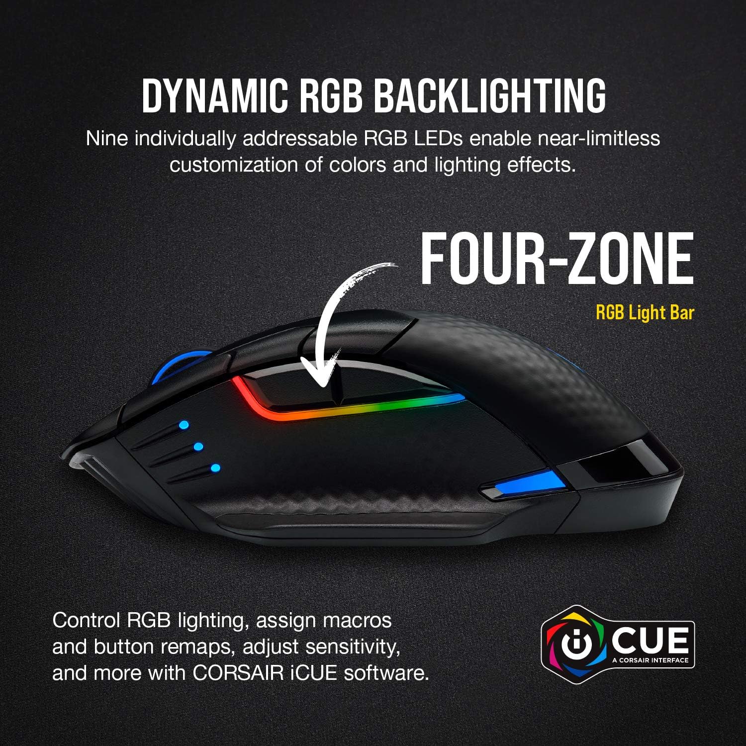 Corsair Dark Core RGB Pro SE, FPS/MOBA Gaming Mouse with SLIPSTREAM Technology, Black, Backlit RGB LED, 18000 DPI, Optical, Qi wireless charging certified image 7