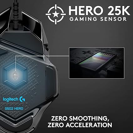 Logitech G502 HERO High Performance Wired Gaming Mouse, HERO 25K Sensor, 25,600 DPI, RGB, Adjustable Weights, 11 Programmable Buttons, On-Board Memory, PC / Mac image 2