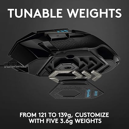 Logitech G502 HERO High Performance Wired Gaming Mouse, HERO 25K Sensor, 25,600 DPI, RGB, Adjustable Weights, 11 Programmable Buttons, On-Board Memory, PC / Mac image 3