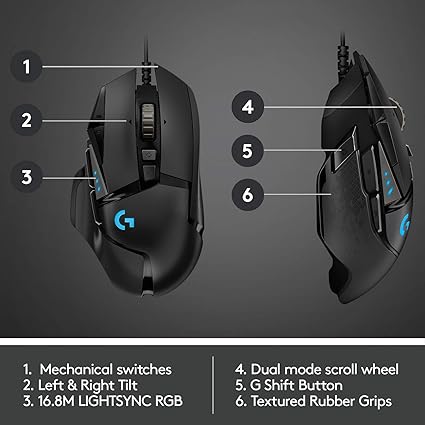 Logitech G502 HERO High Performance Wired Gaming Mouse, HERO 25K Sensor, 25,600 DPI, RGB, Adjustable Weights, 11 Programmable Buttons, On-Board Memory, PC / Mac image 5