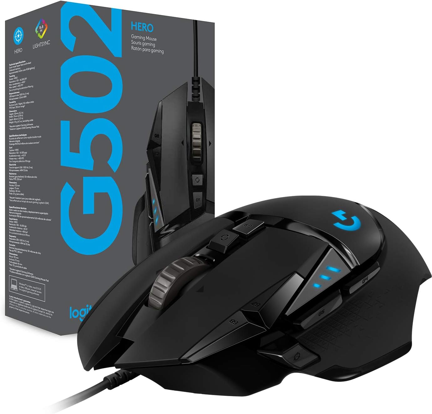 Logitech G502 HERO High Performance Wired Gaming Mouse, HERO 25K Sensor, 25,600 DPI, RGB, Adjustable Weights, 11 Programmable Buttons, On-Board Memory, PC / Mac image 6