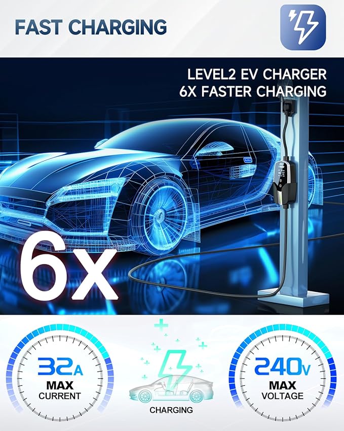 Level 2 EV Charger - Portable 32A EV Chargers NEMA 14-50 with 25ft Cable, Adjustable Current/Delay Charging for Electric Car Charger image 3