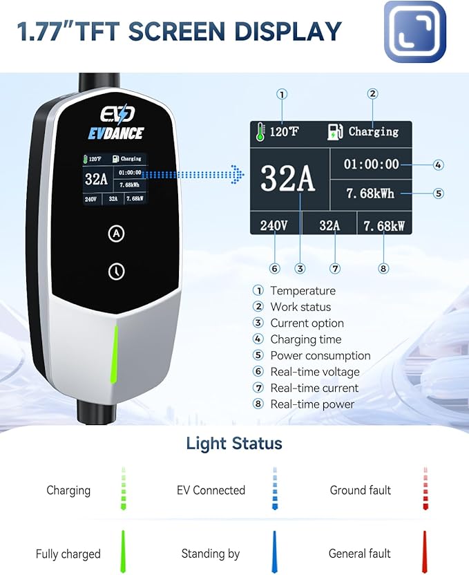 Level 2 EV Charger - Portable 32A EV Chargers NEMA 14-50 with 25ft Cable, Adjustable Current/Delay Charging for Electric Car Charger image 4