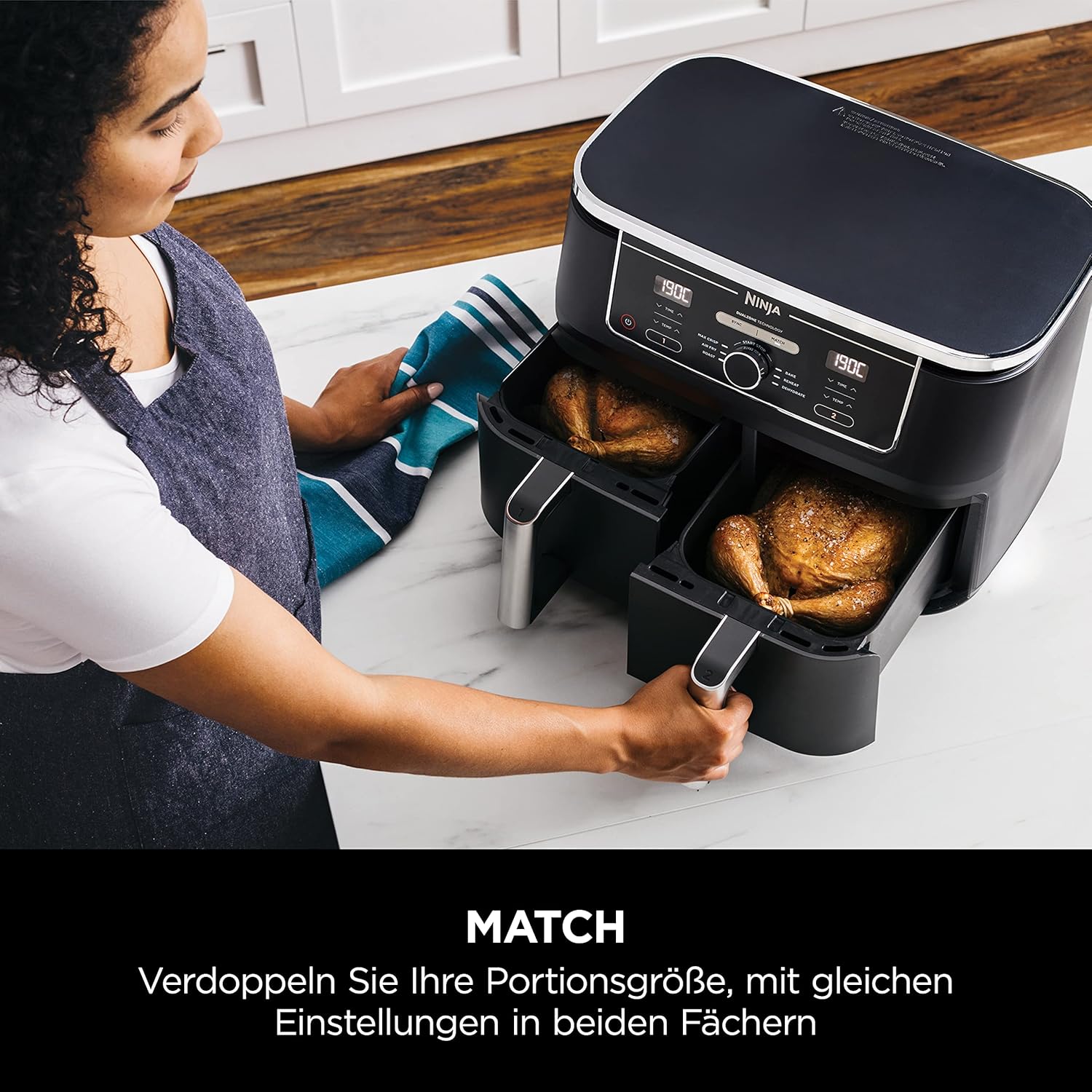 Ninja Foodi MAX Dual Zone [AF400EU] Hot Air Fryer, 2 Large Frying Compartments, 6 Functions, 2 Independent Garzones, 9.5 Litres, 65% Save Energy Costs image 3