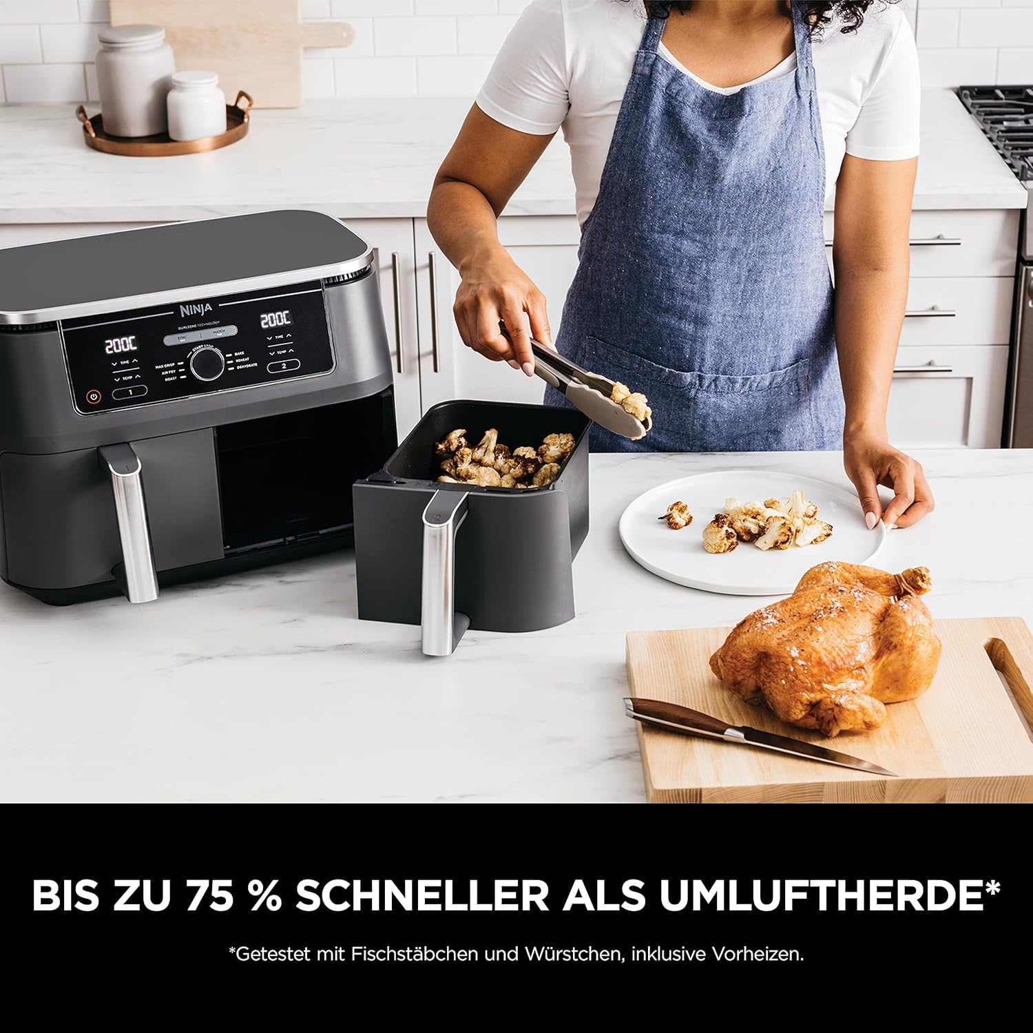 Ninja Foodi MAX Dual Zone [AF400EU] Hot Air Fryer, 2 Large Frying Compartments, 6 Functions, 2 Independent Garzones, 9.5 Litres, 65% Save Energy Costs image 4