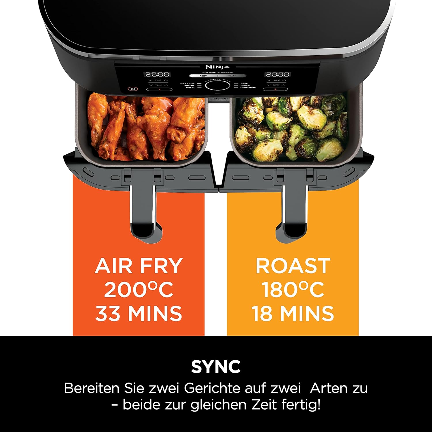 Ninja Foodi MAX Dual Zone [AF400EU] Hot Air Fryer, 2 Large Frying Compartments, 6 Functions, 2 Independent Garzones, 9.5 Litres, 65% Save Energy Costs image 5