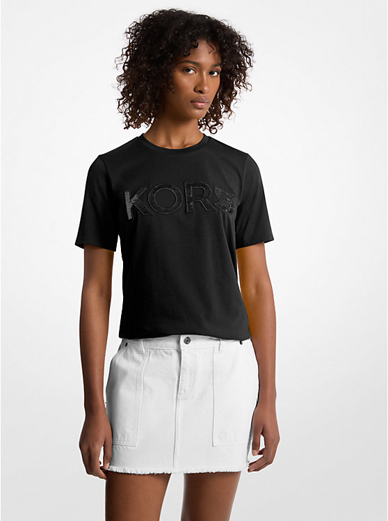 Michael Kors Outlet Sequined Logo Cotton T-Shirt image 1