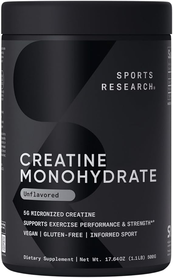 Sports Research Creatine Monohydrate - Gain Lean Muscle, Improve Performance and Strength and Support Workout Recovery - 5 g Micronized Creatine - 1.1LBS image 1